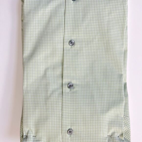 New Alfani Men's Slim Fit Houndstooth Dress Shirt, XXL Sage - Picture 3 of 5